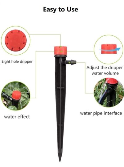 50 Adjustable Drip Emitters with Stakes - 1/4" Irrigation Tubing Drippers - 360? Flow Control - Image 2