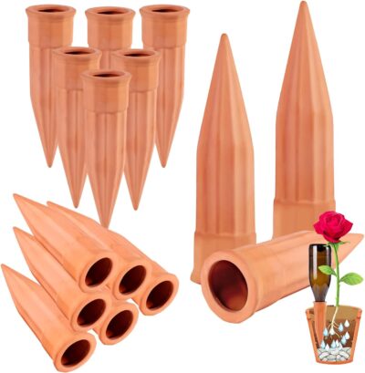 Self-Watering Stakes for Plants - 15 Pack Terracotta Plant Waterer - Automatic Irrigation System - Indoor & Outdoor Use