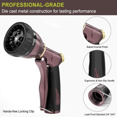 Heavy Duty Garden Hose Nozzle - 8 Spray Patterns, 100% Metal, High Pressure Sprayer - Image 3