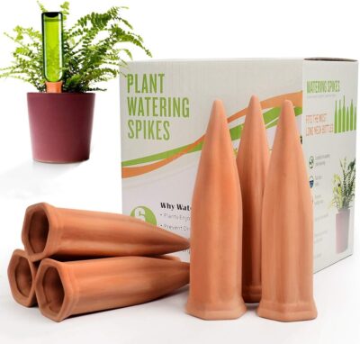 B SEPOR Plant Water Waterer Set - 6 Pack Terracotta Self Watering Spikes for Wine Bottles - Vacation Plant Watering Devices