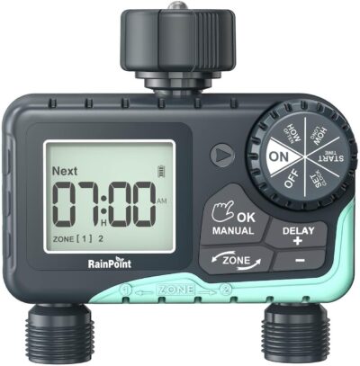 RAINPOINT 2-Zone Smart Garden Hose Timer - Programmable Sprinkler with Rain Delay - Automatic Irrigation System for Lawn & Yard