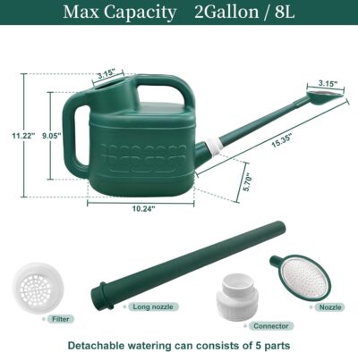 2 Gallon Watering Can - Long Spout & Stainless Steel Head - Outdoor Garden Plants & Flowers - Image 3