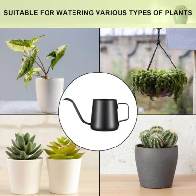 Small Watering Can Indoor Plants - 12oz Stainless Steel Long Spout - Black - Image 3