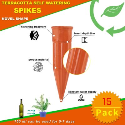 Self-Watering Stakes for Plants - 15 Pack Terracotta Plant Waterer - Automatic Irrigation System - Indoor & Outdoor Use - Image 2