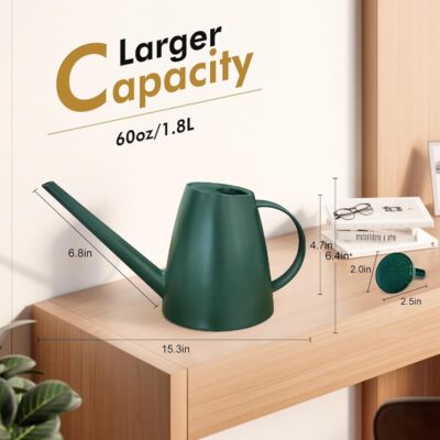 Dark Green Watering Can - 60oz/1.8L - Long Spout for Indoor Plants, Bonsai & Outdoor Flowers - Image 4