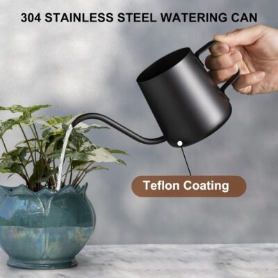 Small Watering Can Indoor Plants - 12oz Stainless Steel Long Spout - Black - Image 5