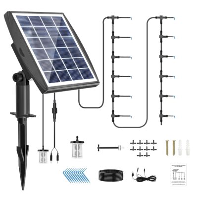 Solar Drip Irrigation Kit - Auto Watering System for 10 Pots - 6 Timers - Anti-Siphon