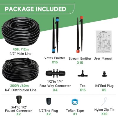 240FT Drip Irrigation Kit - Automatic Watering System for Garden, Lawn & Greenhouse - 1/2" & 1/4" Tubing - Image 2