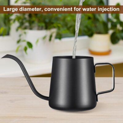 Small Watering Can Indoor Plants - 12oz Stainless Steel Long Spout - Black - Image 4