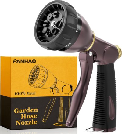 Heavy Duty Garden Hose Nozzle - 8 Spray Patterns, 100% Metal, High Pressure Sprayer