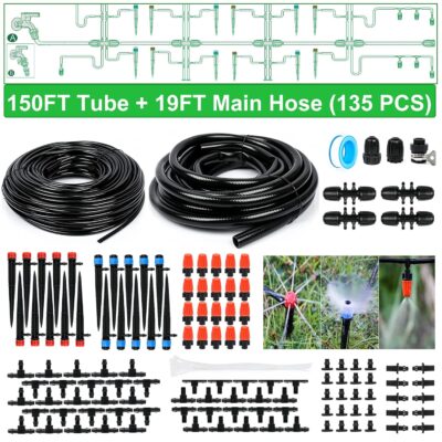 169FT Drip Irrigation Kit - Greenhouse Watering System & Patio Misting - Garden Auto Timer Compatible