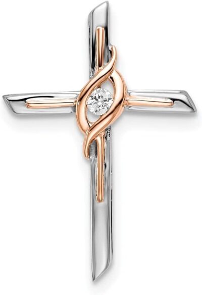 14K White and Rose Gold Diamond Cross Chain Slide Pendant (L- 0.83 Inch, W- 0.57 Inch)