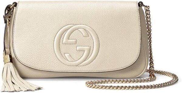 Gucci Soho Off White Leather Handbag Crossbody Clutch Ivory Italy Bag GG NEW