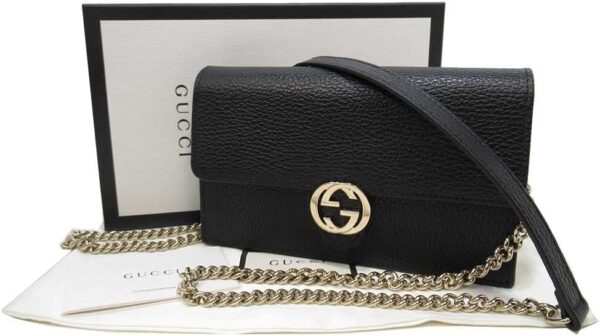 Gucci 615523 Women's Shoulder Bag, Interlocking G, Leather, Chain Strap, Outlet, Black - Image 3