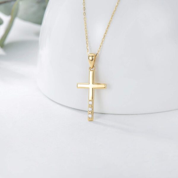 14K Gold Natural Diamond Cross Necklace for Women, Dainty Gold Diamond Accent Cross Pendant Jewelry Religious Blessing Gift for Mom, Wife - Image 3