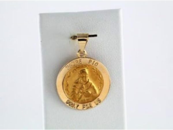 Bonyak Jewelry 14k Yellow Gold 18 mm Round Hollow Padre Pio Medal - Image 2