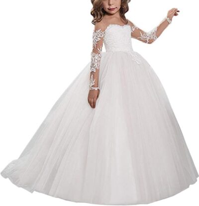 Mulanbridal Lace Princess Holy First Communion Lace Long Sleeves Flower Girl Dresses for Wedding