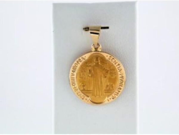 Bonyak Jewelry 14k Yellow Gold 18 mm Round Hollow St. Benedict Medal - Image 3