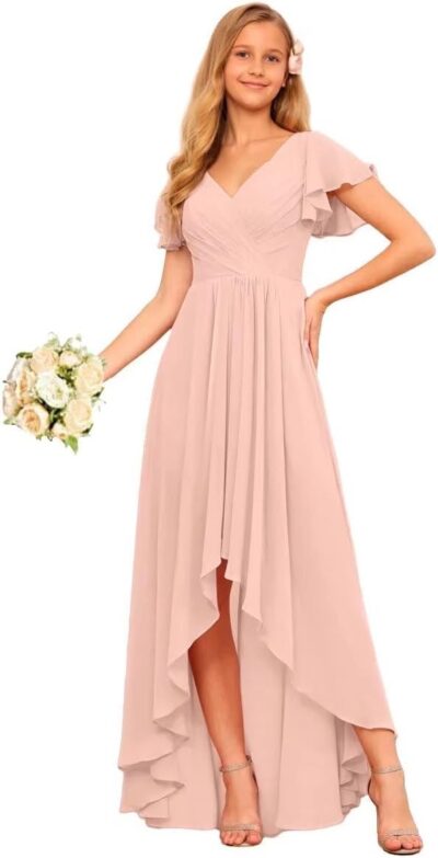 Chiffon Flower Girl Dresses for Wedding Junior Bridesmaid Dress with Ruffles for Teen Girls