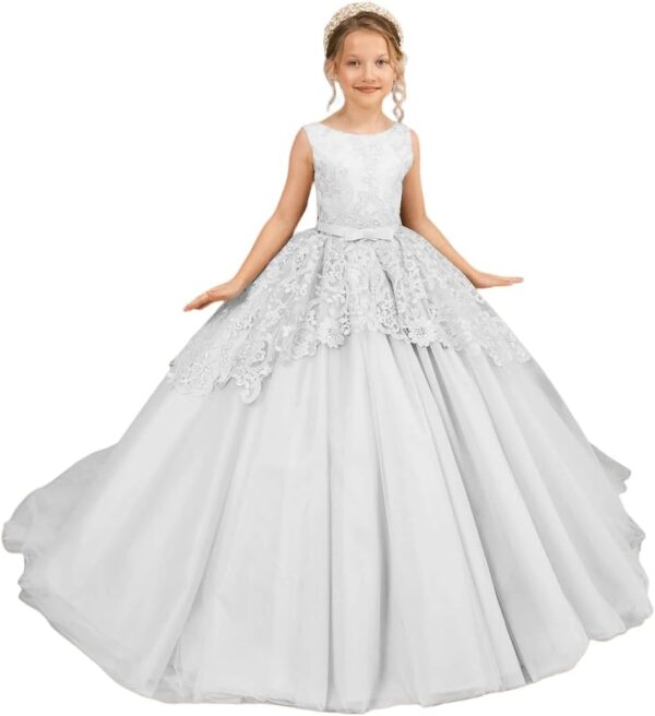 Tulle Flower Girl Dress for Wedding Lace Appliques Embroidered Princess Pageant Dresses Birthday Party Dresses