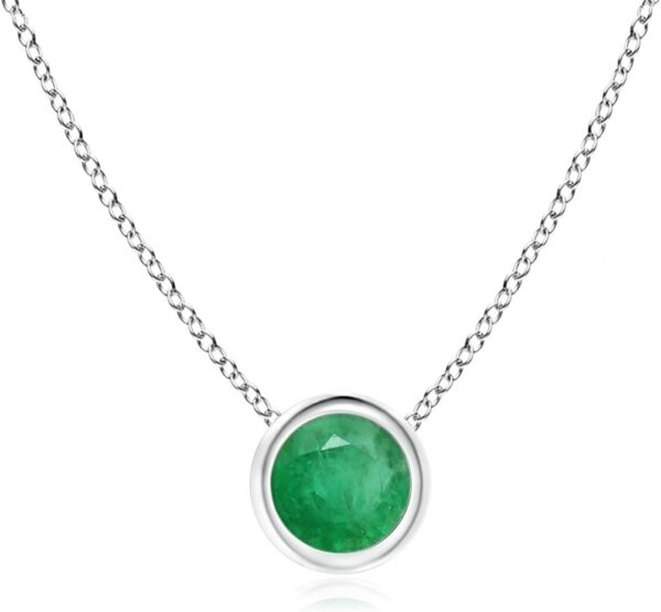 Angara Natural Bezel-Set Round Emerald Solitaire Pendant in 14K Solid Gold/Platinum | May Birthstone, Birthday, Engagement, Anniversary, Wedding Jewelry Gift for Women