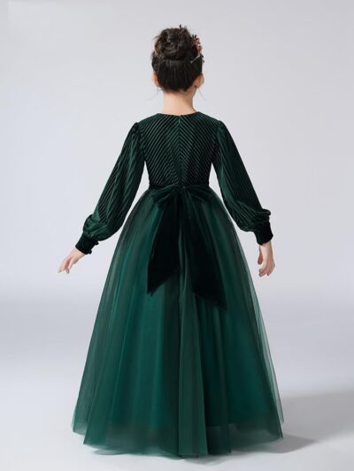 Girls Velvet Maxi Dress Long Sleeve - Elegant Flower Girl Dress for Party Wedding (4-16 Years) - Image 3