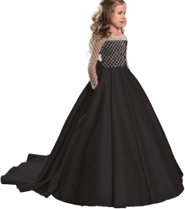 Christmas Flower Girl Dress Floor Length Button Draped Tulle Ball Gowns for Kids