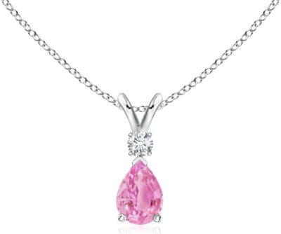 Angara Natural Pink Sapphire Teardrop Pendant with Diamond in 14K Solid Gold/Platinum | Birthday, Engagement, Anniversary, Wedding Jewelry Gift for Women