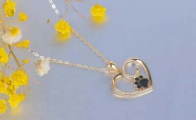 14K Gold Heart Paw Print Necklace - Real Gold Dog Cat Pendant for Women - 16-18" Adjustable - Image 3