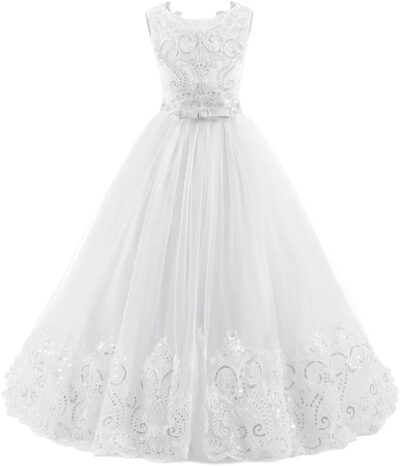 Abaowedding Flower Girl Dresses First Communion Dresses Girl Pageant Dresses Long Lace Sequin Girl Dresses Ball Gown - Image 4