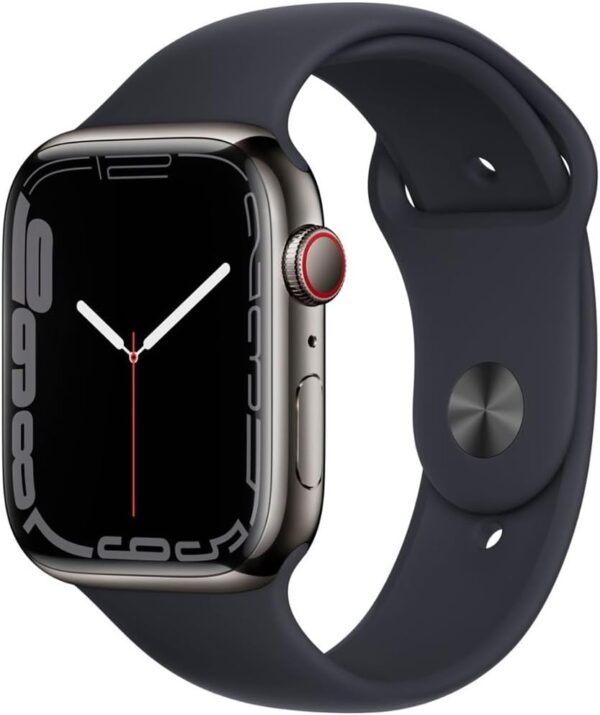 Apple Watch Series 7 [GPS + Cellular 41mm] Graphite Stainless Steel Case with Midnight Sport Band (Renewed)