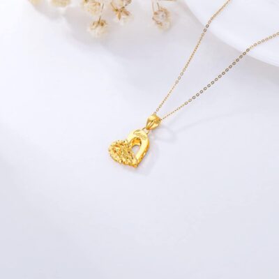 Solid 18K Gold Heart Necklace for Women, Real Gold Hollow-out Love Heart Pendant Jewelry Anniversary Christmas Gifts for Her, Mom, Wife, Girls - Image 4