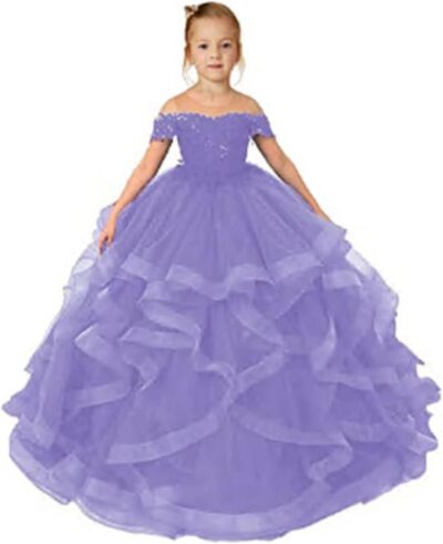 Lace Appliques Puffy Ball Gown Pageant Dress Flower Girl Dresses First Communion Party Gowns