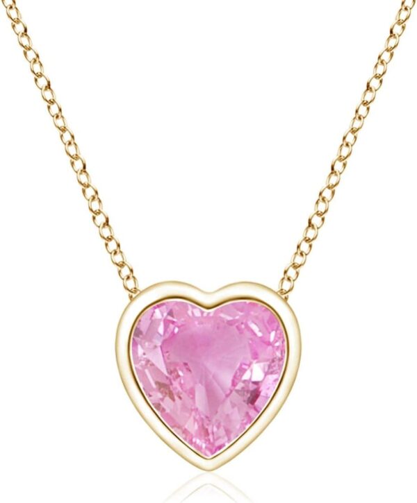 Angara Natural Bezel-Set Solitaire Heart Pink Sapphire Pendant in 14K Solid Gold/Platinum | Birthday, Engagement, Anniversary, Wedding Jewelry Gift for Women