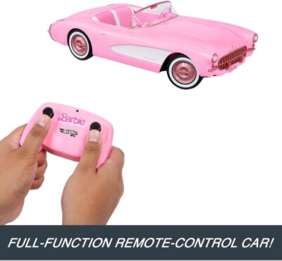 Hot Wheels Barbie RC Corvette from Barbie The Movie, Full-Function Remote-Control Toy Car Holds 2 Barbie Dolls - Image 4