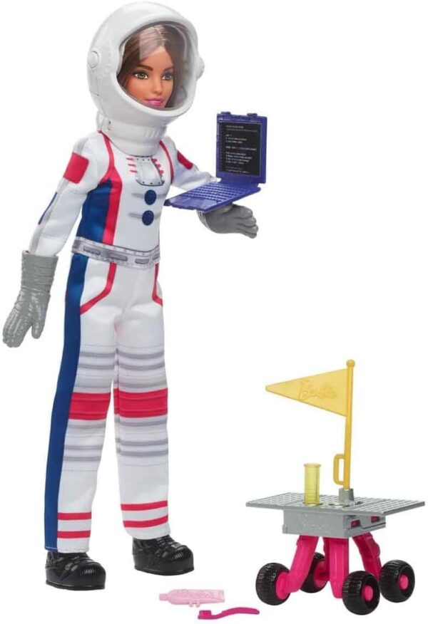 Barbie Careers Playset, 65th Anniversary Astronaut Set with Brunette Doll & 10 Accessories Including Rolling Rover & Space Helmet with Flipping Shield