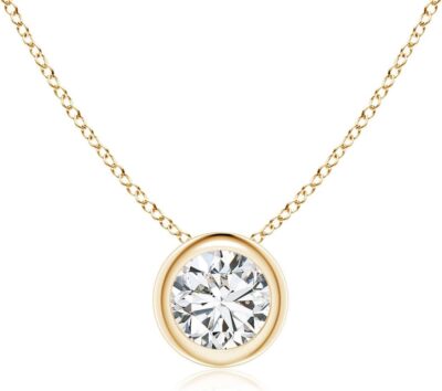 Angara Natural Bezel-Set Round Diamond Solitaire Pendant in 14K Solid Gold/Platinum | April Birthstone, Birthday, Engagement, Anniversary, Wedding Jewelry Gift for Women