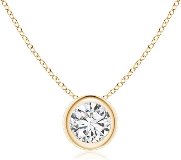 Angara Natural Bezel-Set Round Diamond Solitaire Pendant in 14K Solid Gold/Platinum | April Birthstone, Birthday, Engagement, Anniversary, Wedding Jewelry Gift for Women