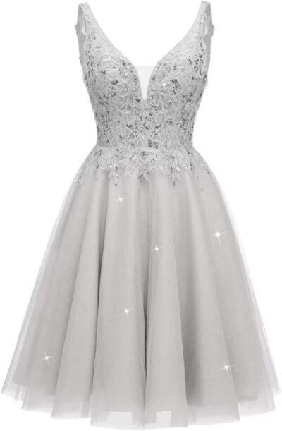 Sparkly Tulle Homecoming Dress - V-Neck Short Prom Cocktail Mini for Teens - Image 3