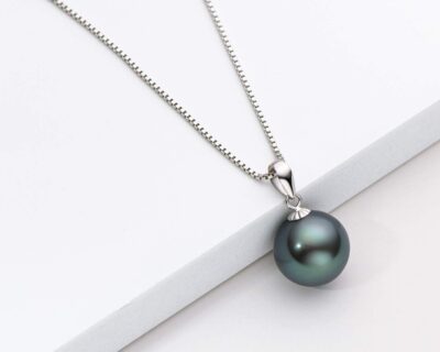 18K Gold 10-11mm Tahitian Pearl Pendant Necklace and 925 Sterling Silver 9-10mm Pearl Dangle Earrings Jewelry Set - Image 4