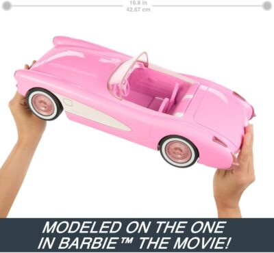 Hot Wheels Barbie RC Corvette from Barbie The Movie, Full-Function Remote-Control Toy Car Holds 2 Barbie Dolls - Image 3