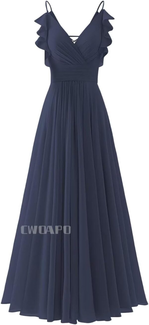 CWOAPO V Neck Bridesmaid Dresses for Wedding 2024 Long Chiffon Spaghetti Straps Formal Dress Ruffles A Line Evening Gowns