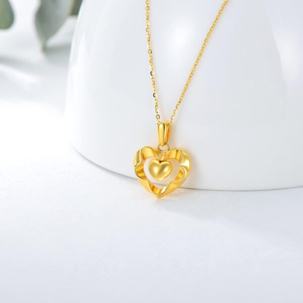 18kt Real Gold Heart Necklaces for Women, Forever Love You Gold Luster Love Hearts Pendant Anniversary Jewelry Gifts for Her, Mom, Wife, 18 Inch - Image 2