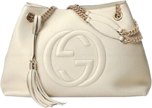 Gucci Womens Soho Leather Chain Straps Shoulder Handbag White Large