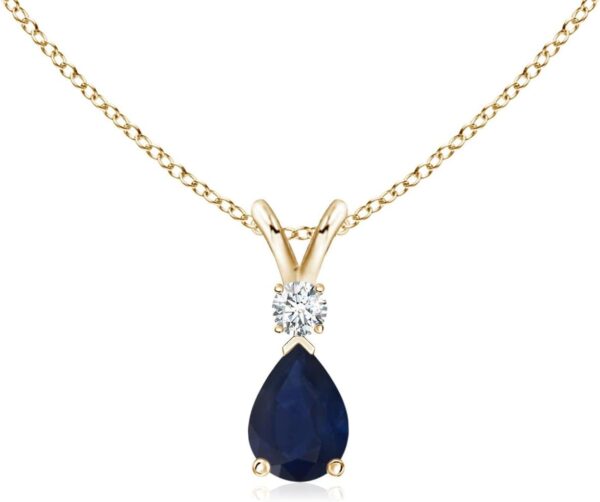 Angara Natural Blue Sapphire Teardrop Pendant with Diamond in Silver / 14K Solid Gold/Platinum | Birthday, Engagement, Anniversary, Wedding Jewelry Gift for Women