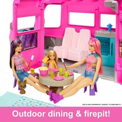 Barbie Camper Playset, DreamCamper Toy Vehicle with 60 Doll-Sized Accessories Including Furniture, Pool & 30-inch Slide - Image 5