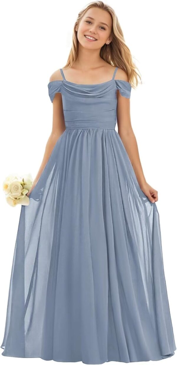 Off The Shoulder Junior Bridesmaid Dresses for Wedding Teens Chiffon Flower Girl Dress Pageant Gown