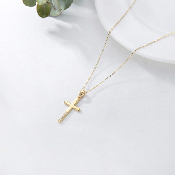 14K Gold Natural Diamond Cross Necklace for Women, Dainty Gold Diamond Accent Cross Pendant Jewelry Religious Blessing Gift for Mom, Wife - Image 4