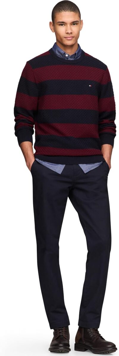 Tommy Hilfiger Men's Textured Waffle Knit Crewneck Sweater Lightweight Pullover, Available in Big & Tall - Image 4