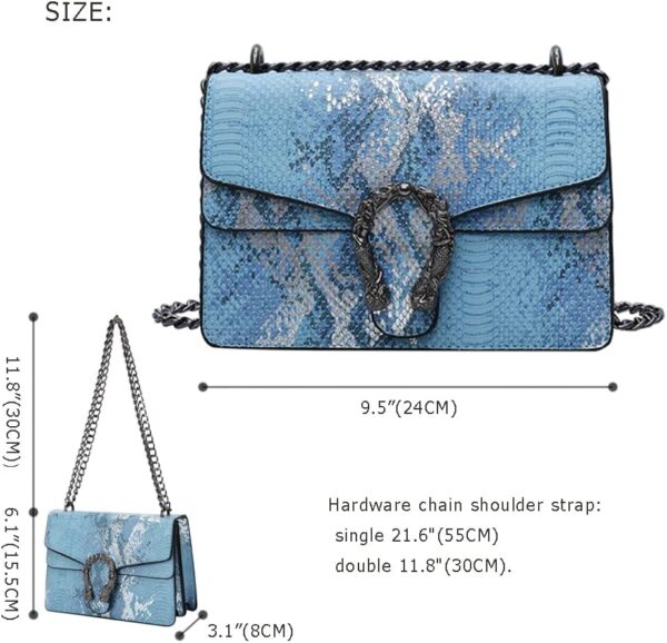 Leather Shoulder Bag Chain Purse for Women - Fashion Crossbody Bags Vintage Snake Print Underarm Bag Square Satchel Handbag - Image 2